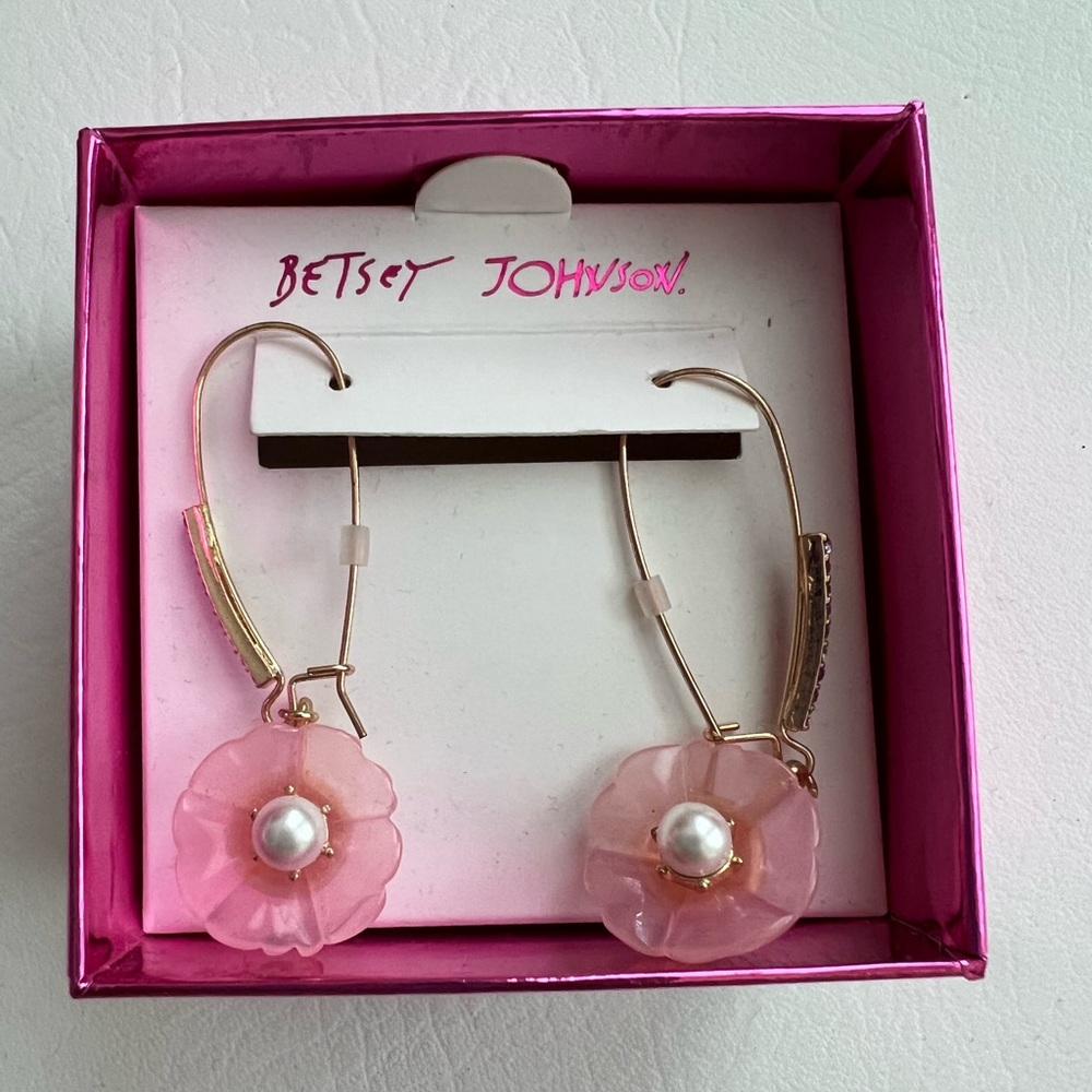 Betsey Johnson Pink Flower Drop Earrings